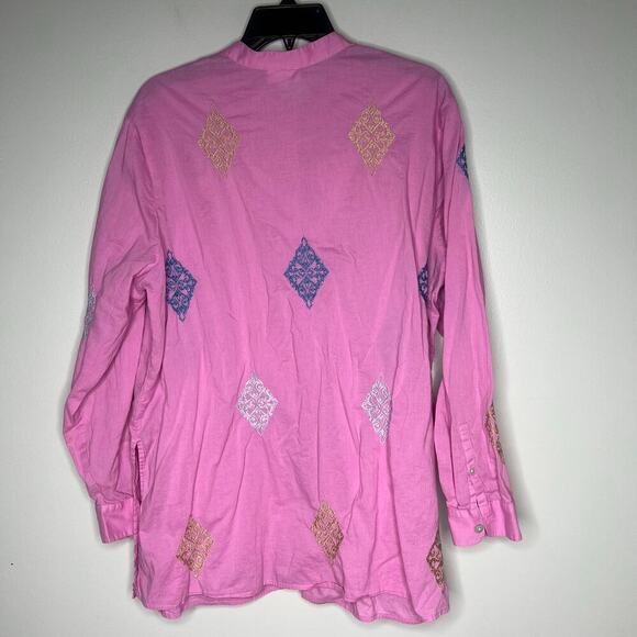 J. Jill Embroidered Button Up Tunic Top Shirt Sz XL Pink Cotton Casual Mature - Picture 7 of 9